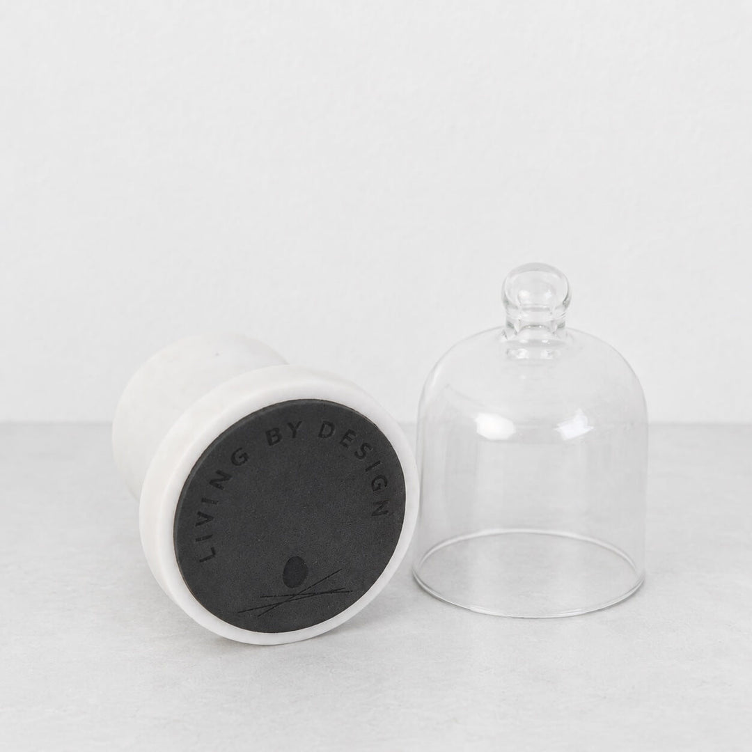 Neo Round Butter Dish  |  Glass Cloche + White Marble