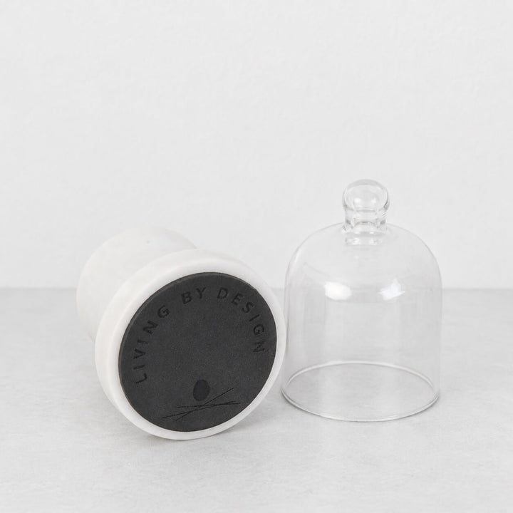 Neo Round Butter Dish  |  Glass Cloche + White Marble