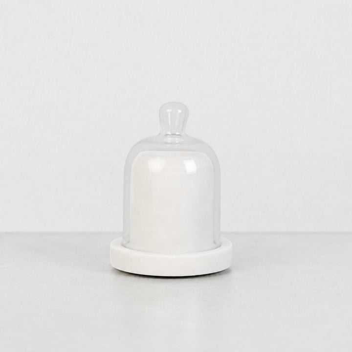 Neo Round Butter Dish  |  Glass Cloche + White Marble