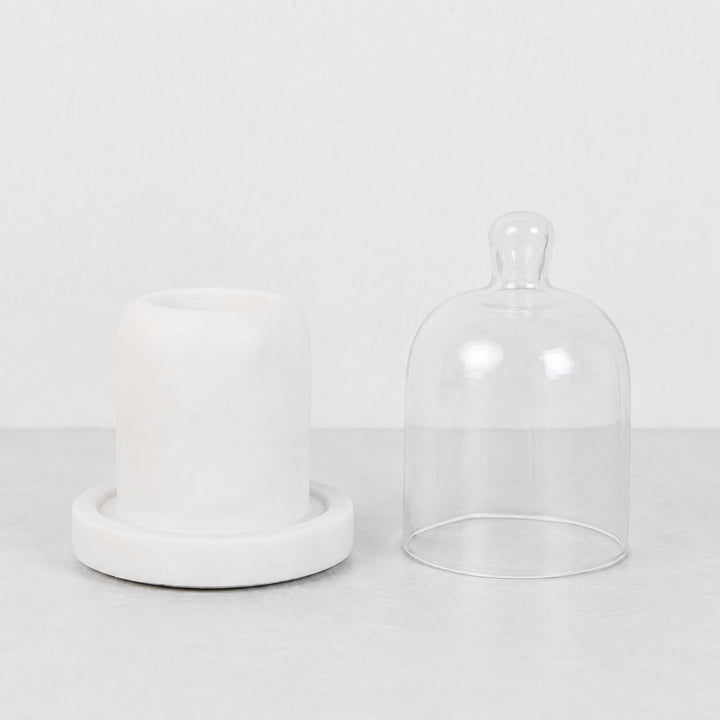 Neo Round Butter Dish  |  Glass Cloche + White Marble