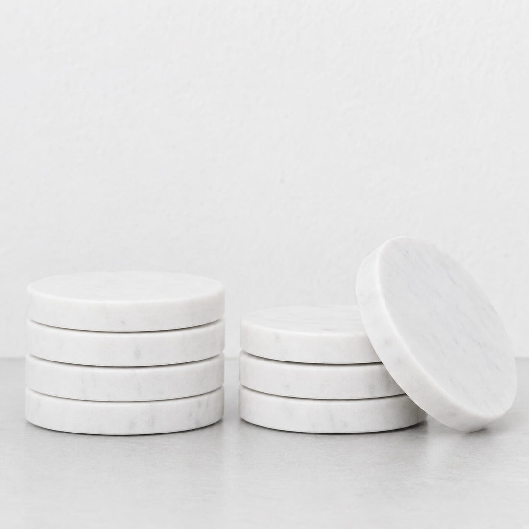 NEO ROUND COASTER  |  SET OF 8  |  WHITE MARBLE
