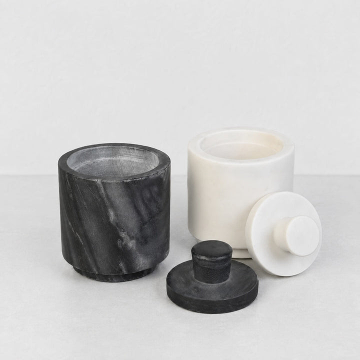 NEO SALT + PEPPER POTS  |  SET OF 2  |  WHITE + GREY MARBLE