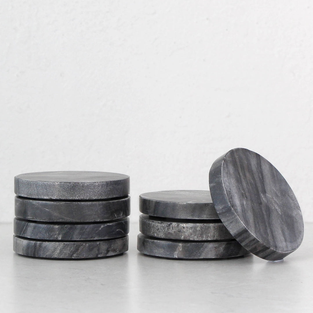 NEO ROUND MARBLE COASTER  |  SET OF 8  |  GREY MARBLE