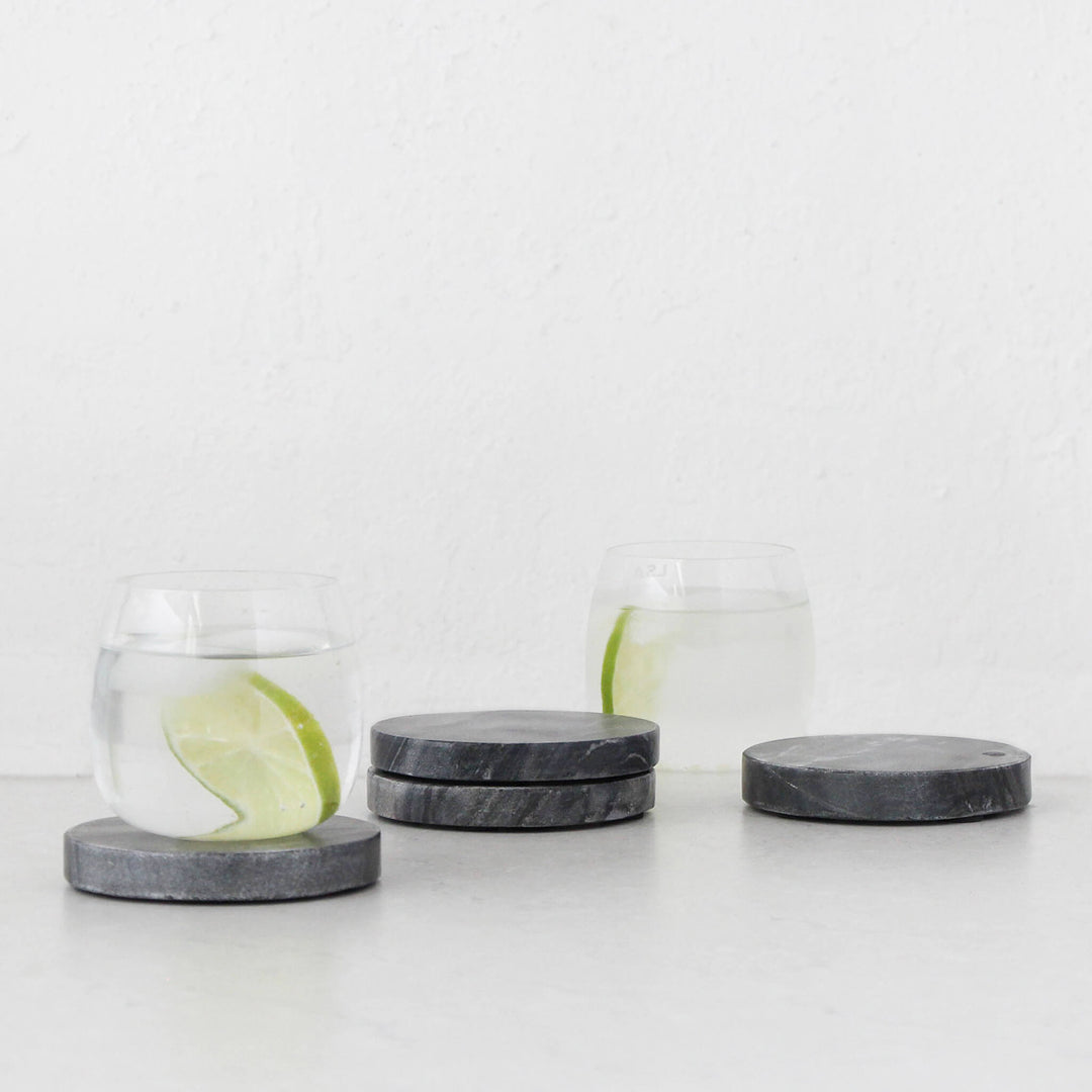 NEO ROUND MARBLE COASTER  |  SET OF 4  |  GREY MARBLE