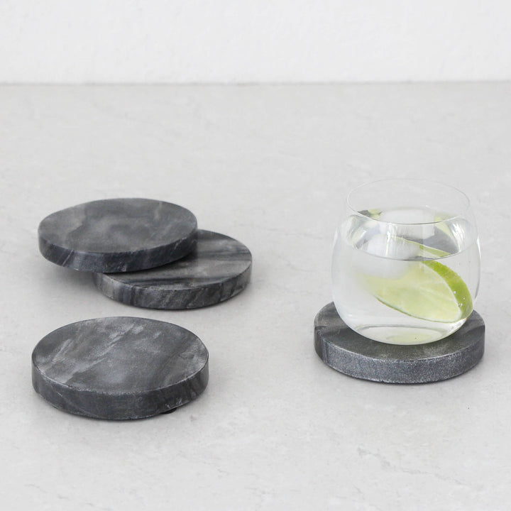 NEO ROUND MARBLE COASTER  |  SET OF 4  |  GREY MARBLE