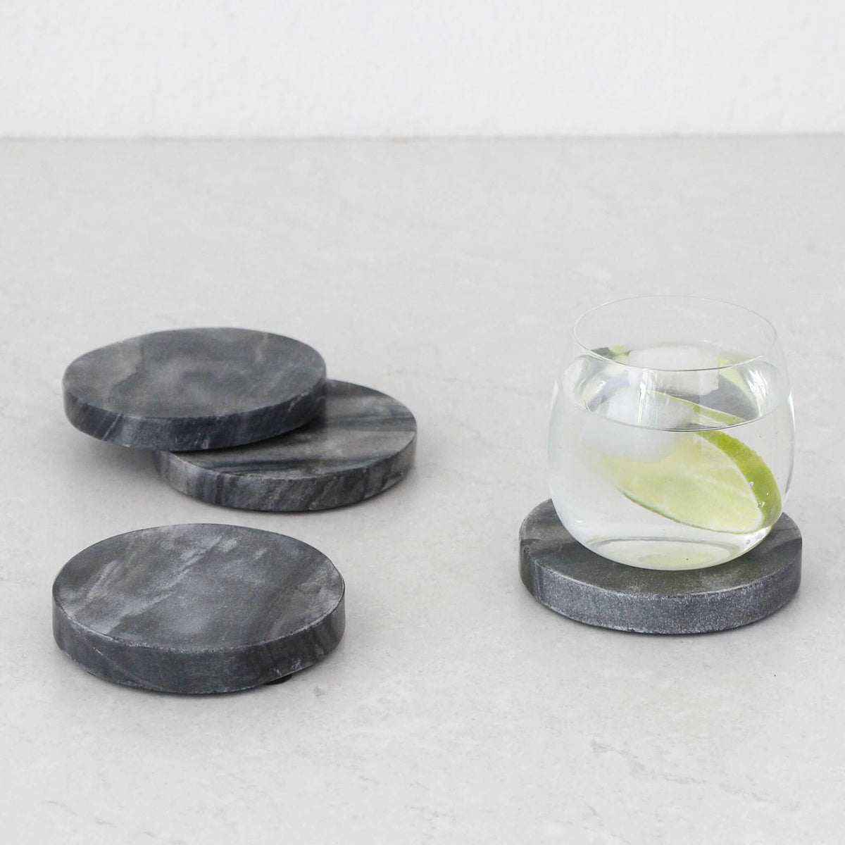 NEO ROUND MARBLE COASTER | SET OF 8 | GREY MARBLE – Living By Design