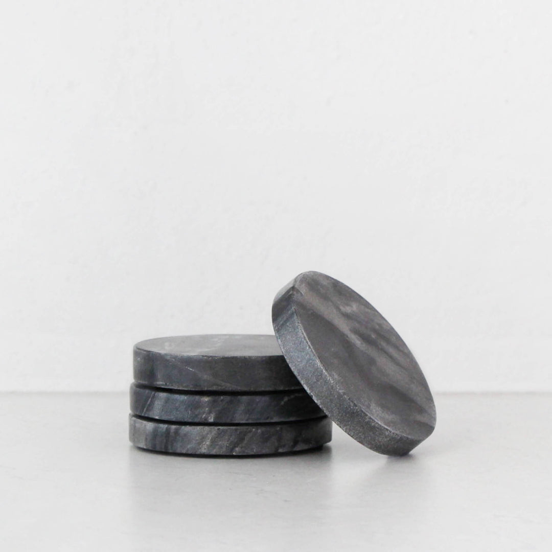 NEO ROUND MARBLE COASTER  |  SET OF 4  |  GREY MARBLE