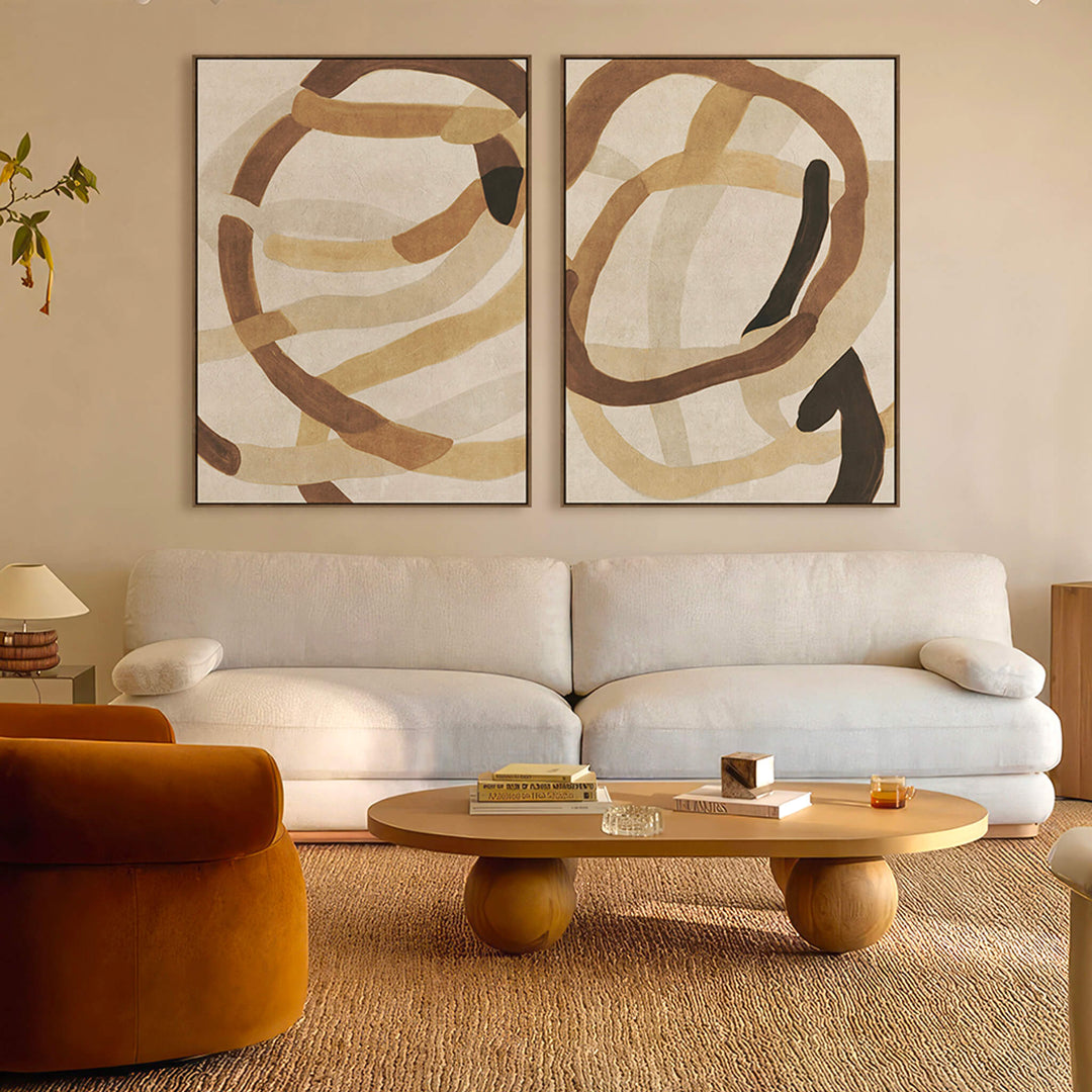 NEROLA FRAMED TEXTURED CANVAS PRINT |  SET OF 2  |  90 X 120CM  |  COCOA + WARM BEIGE  |  OAK NATURAL FRAME