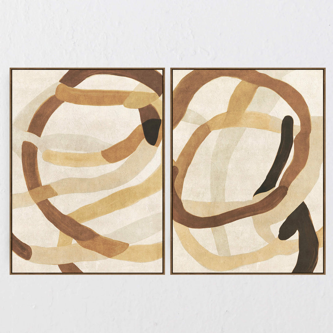 NEROLA FRAMED TEXTURED CANVAS PRINT |  SET OF 2  |  90 X 120CM  |  COCOA + WARM BEIGE  |  OAK NATURAL FRAME