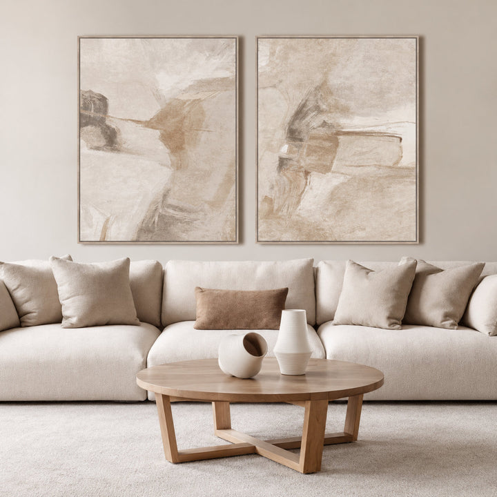 NOVARA FRAMED CANVAS PRINT  |  SET OF 2  |  90X120CM  |  TAUPE + NATURAL BEIGE  |  LIGHT NATURAL FRAME