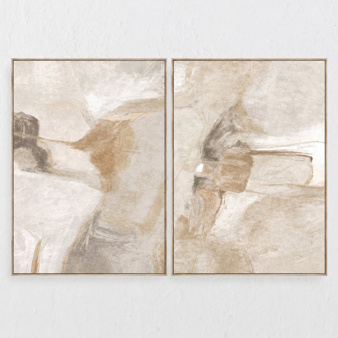 NOVARA FRAMED CANVAS PRINT  |  SET OF 2  |  90X120CM  |  TAUPE + NATURAL BEIGE  |  LIGHT NATURAL FRAME