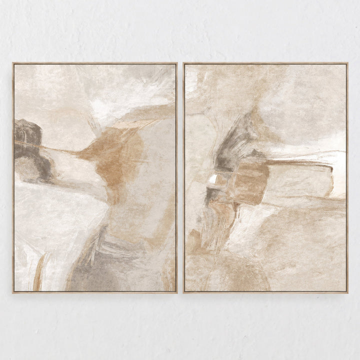NOVARA FRAMED CANVAS PRINT  |  SET OF 2  |  90X120CM  |  TAUPE + NATURAL BEIGE  |  LIGHT NATURAL FRAME