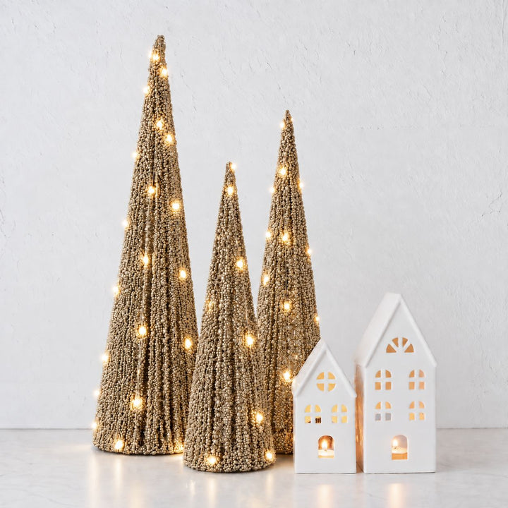 NOVELLE LED CONE CHRISTMAS TREES  |  SET OF 3  |  PEARL GOLD