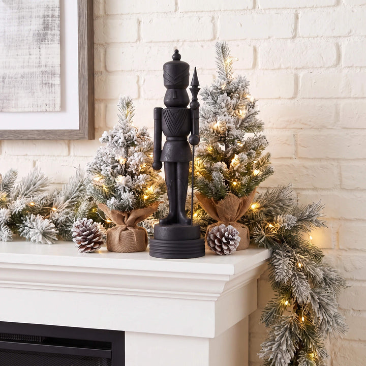 NUTCRACKER WITH STAFF TABLE DECORATION  |  38CM  |  BLACK RESIN