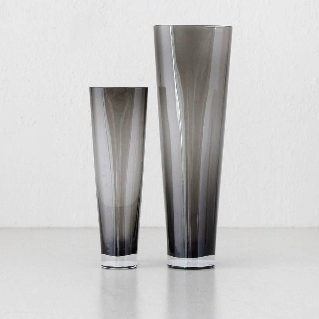 OBLONG TWIST GLASS VASE BUNDLE X2 | MEDIUM + TALL | GREY