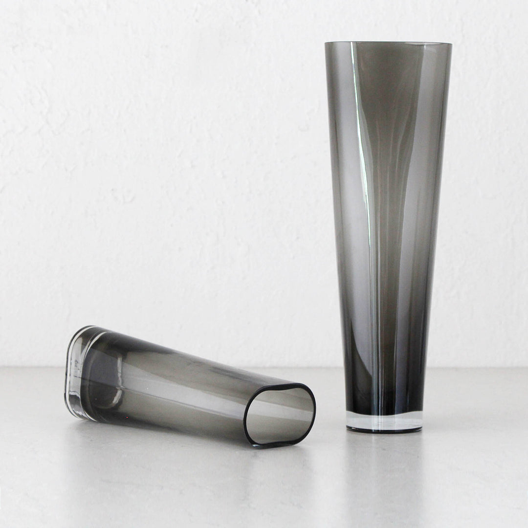 OBLONG TWIST GLASS VASE BUNDLE X2 | MEDIUM + TALL | GREY