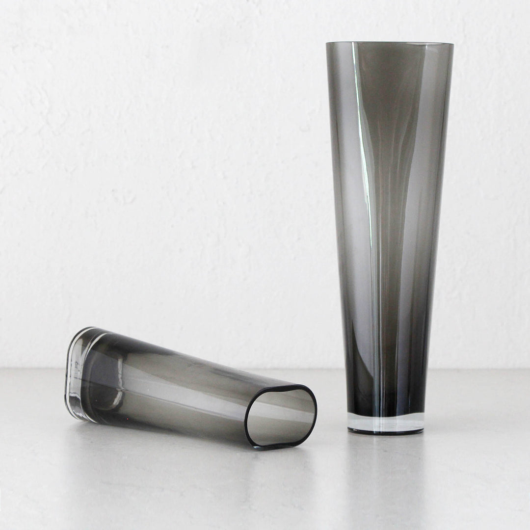 OBLONG TWIST GLASS VASE BUNDLE X2  |  MEDIUM + TALL  |  GREY