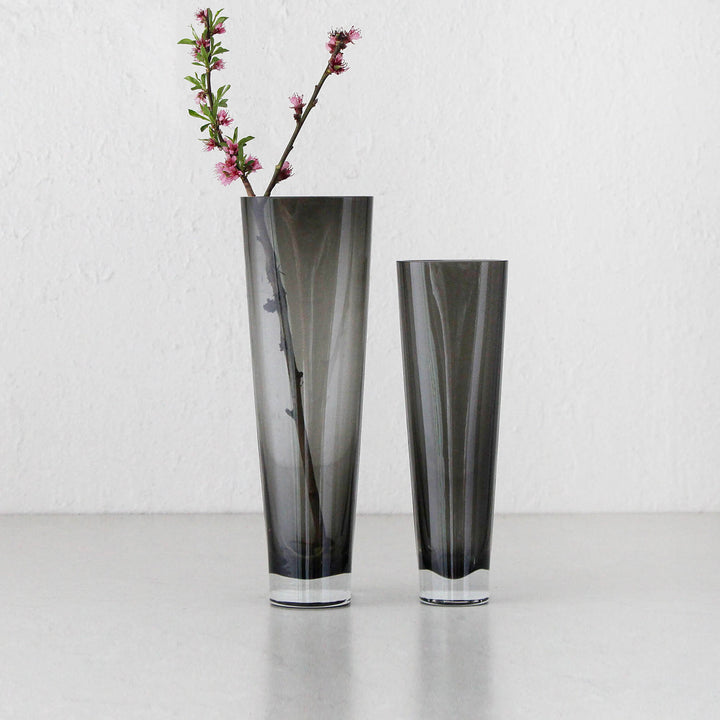 OBLONG TWIST GLASS VASE BUNDLE X2 | SMALL + MEDIUM | GREY