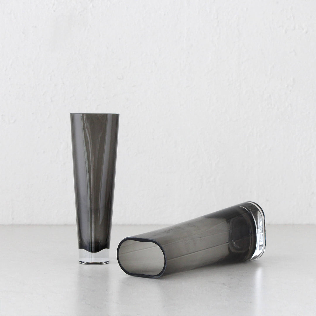 OBLONG TWIST GLASS VASE BUNDLE X2  |  SMALL + MEDIUM  |  GREY