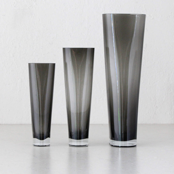 OBLONG TWIST GLASS VASE BUNDLE X3 | SMALL + MEDIUM + TALL | GREY