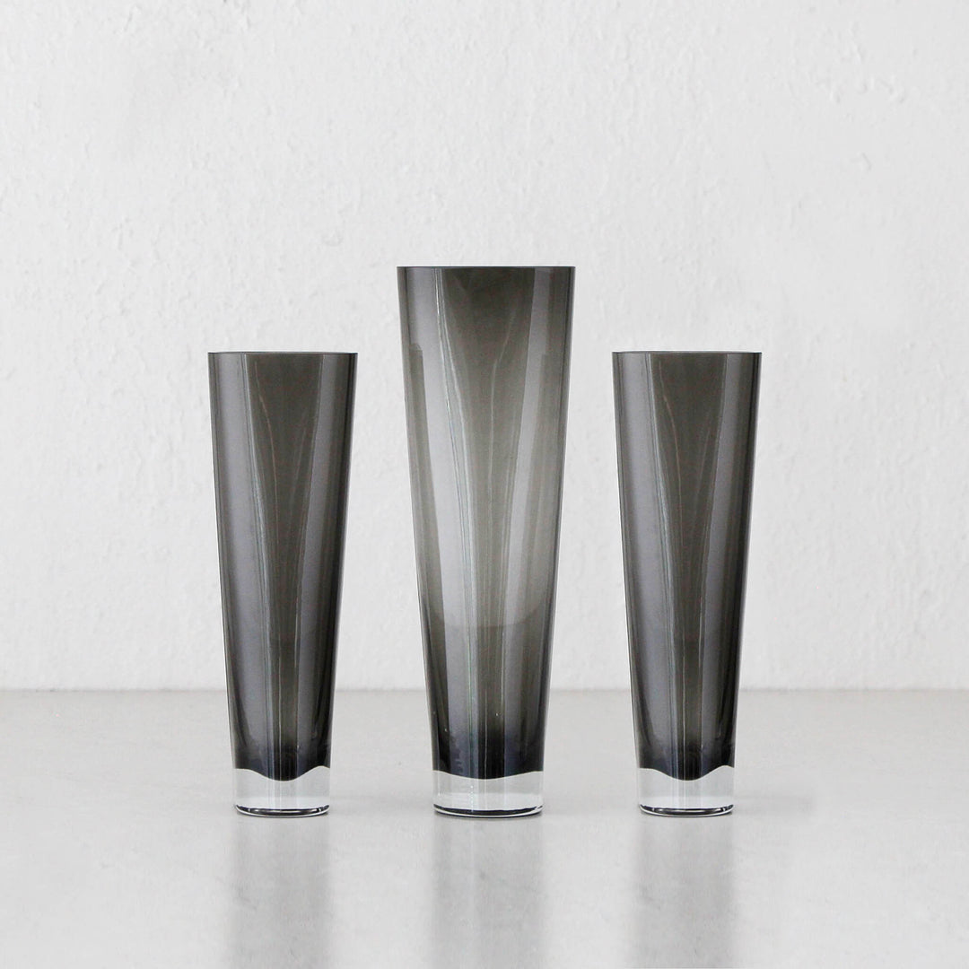 OBLONG TWIST GLASS VASE BUNDLE X3 | SMALL + SMALL + MEDIUM | GREY