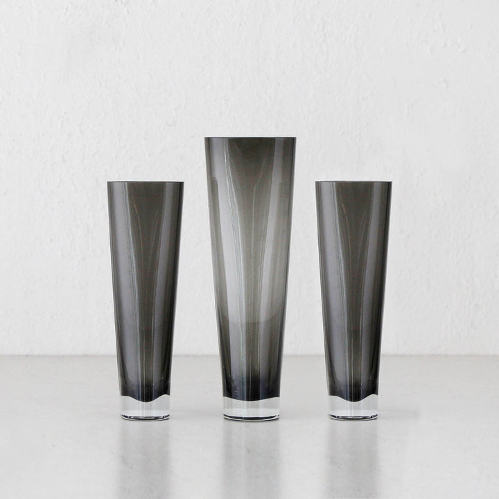 OBLONG TWIST GLASS VASE BUNDLE X3 | SMALL + SMALL + MEDIUM | GREY