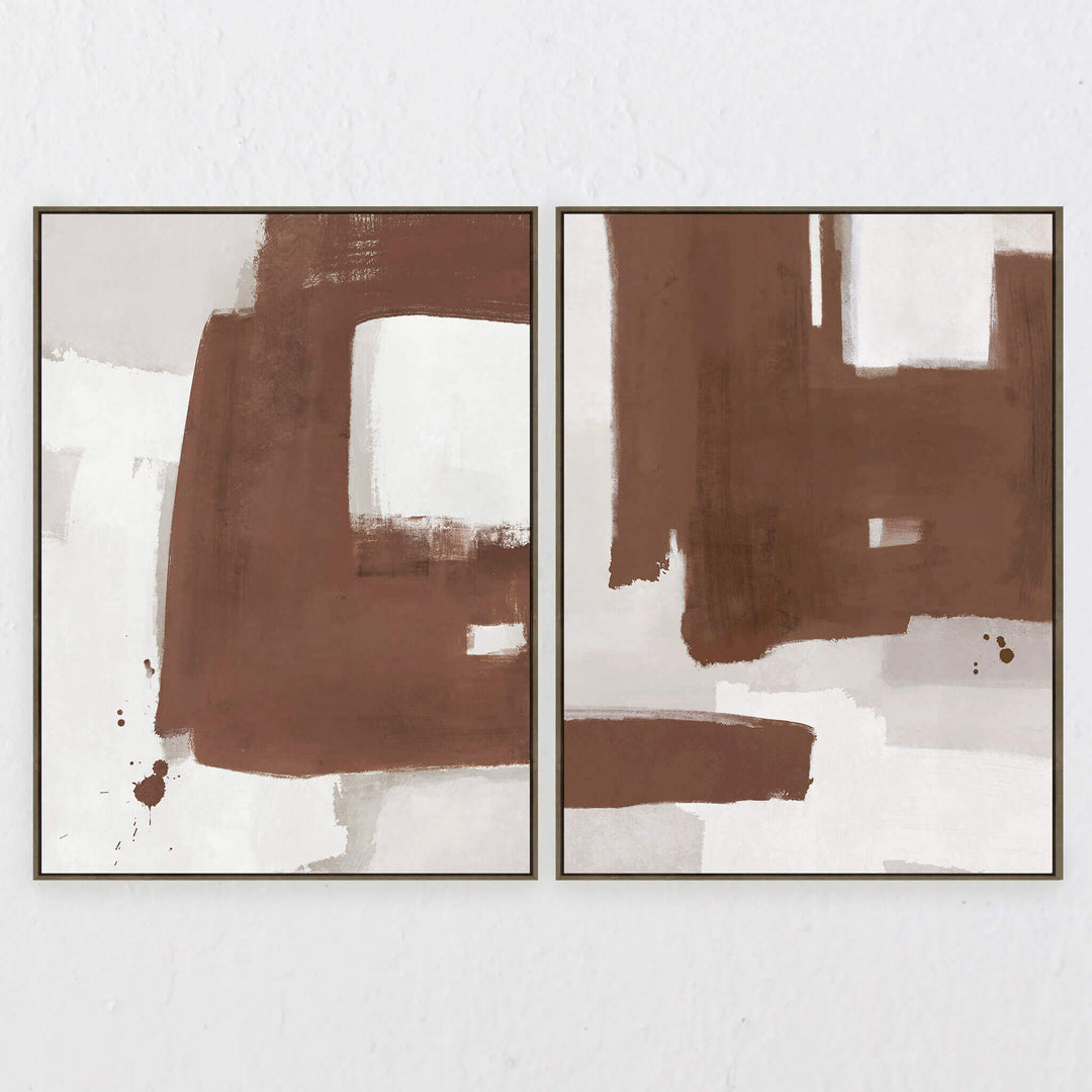 OLTEN FRAMED CANVAS PRINT |  SET OF 2  |  90X 120CM  |  RUST + NATURAL   |  OAK NATURAL FRAME