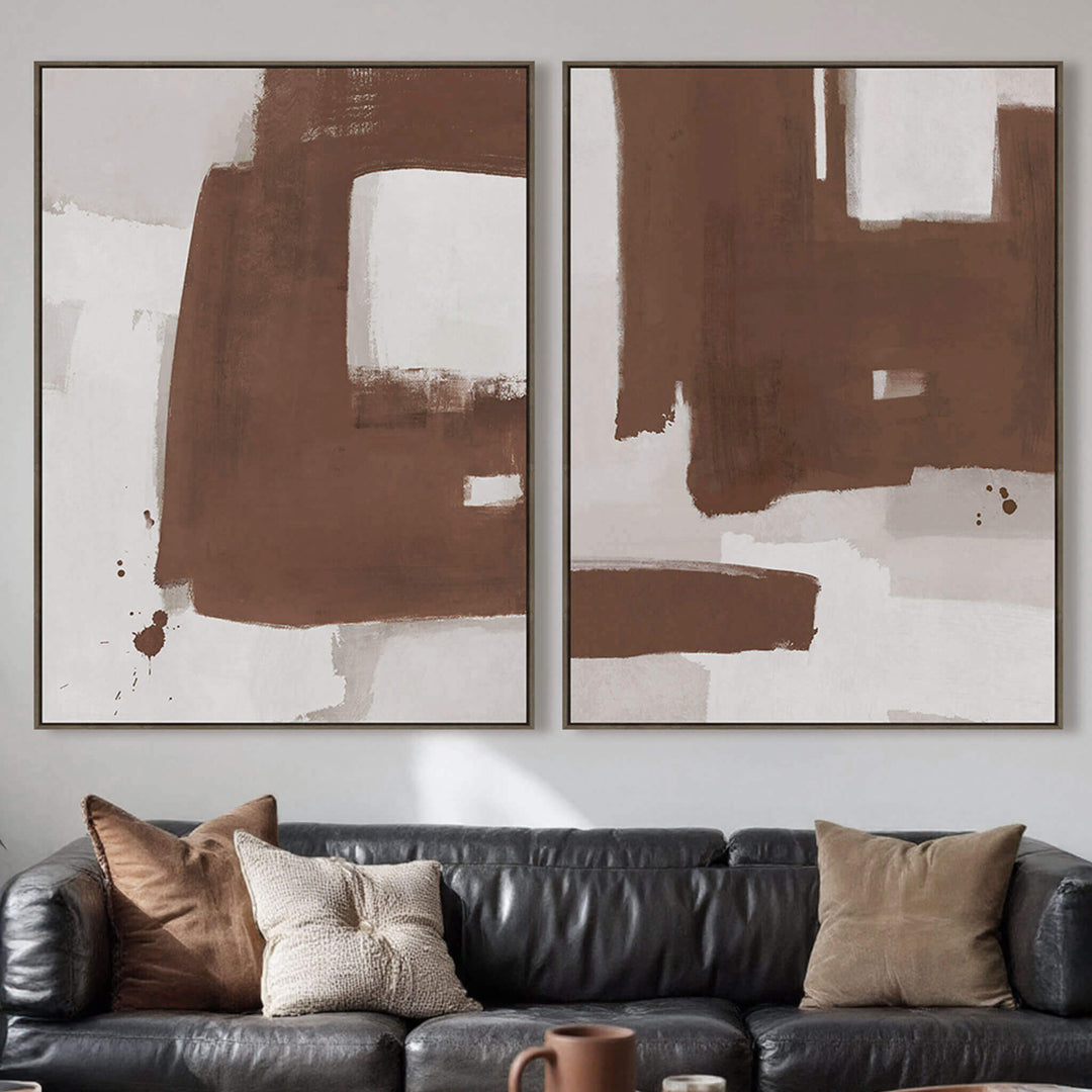 OLTEN FRAMED CANVAS PRINT |  SET OF 2  |  90X 120CM  |  RUST + NATURAL   |  OAK NATURAL FRAME