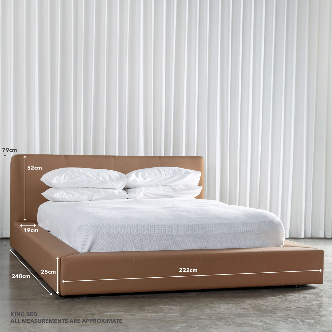 OMETTI BED FRAME  |  SADDLE TAN VEGAN LEATHER | KING MEASUREMENTS