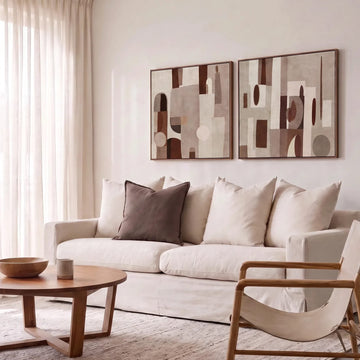 ORVIETO FRAMED TEXTURED CANVAS PRINT |  SET OF 2  |  100 X 100CM  |  RUST + TAUPE  |  OAK NATURAL FRAME