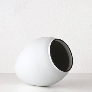 LIVING BY DESIGN EXCLUSIVE  |  OSTROV CERAMIC VASE  |  LARGE  |  NATURAL WHITE CERAMIC + CHARCOAL RIM