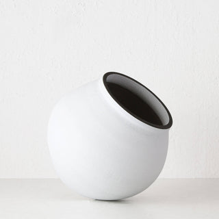 LIVING BY DESIGN EXCLUSIVE  |  OSTROV CERAMIC VASE   |  MEDIUM |  NATURAL WHITE CERAMIC + CHARCOAL RIM