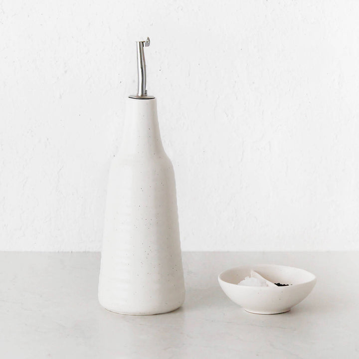 OTTAWA STONEWARE OIL BOTTLE + SALT DISH 2 PIECE SET  |  CALICO