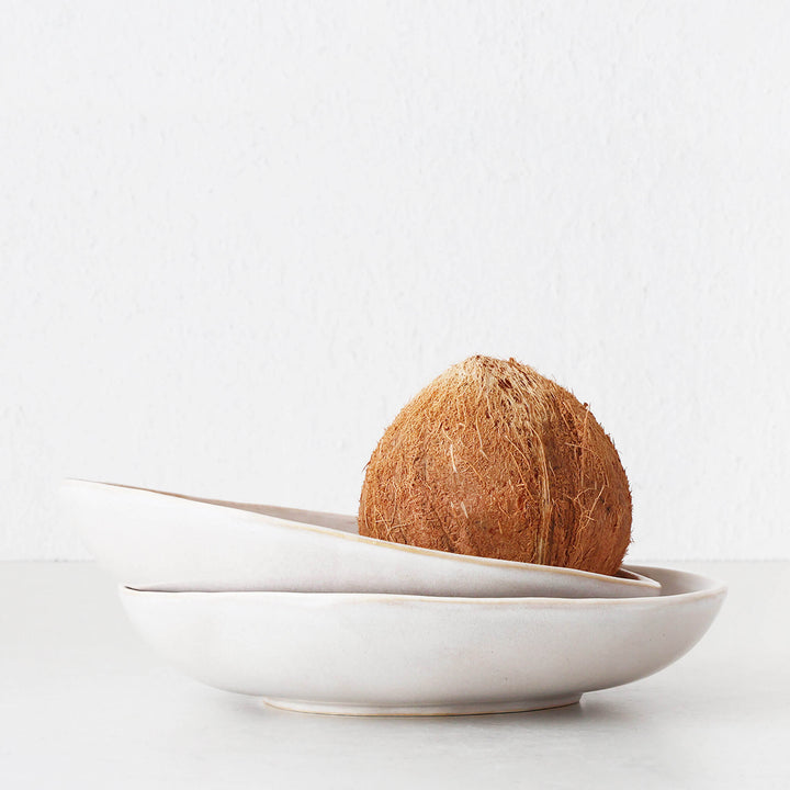 OTTAWA STONEWARE SHALLOW SERVING BOWL BUNDLE X2 |  28CM  |  OFF WHITE