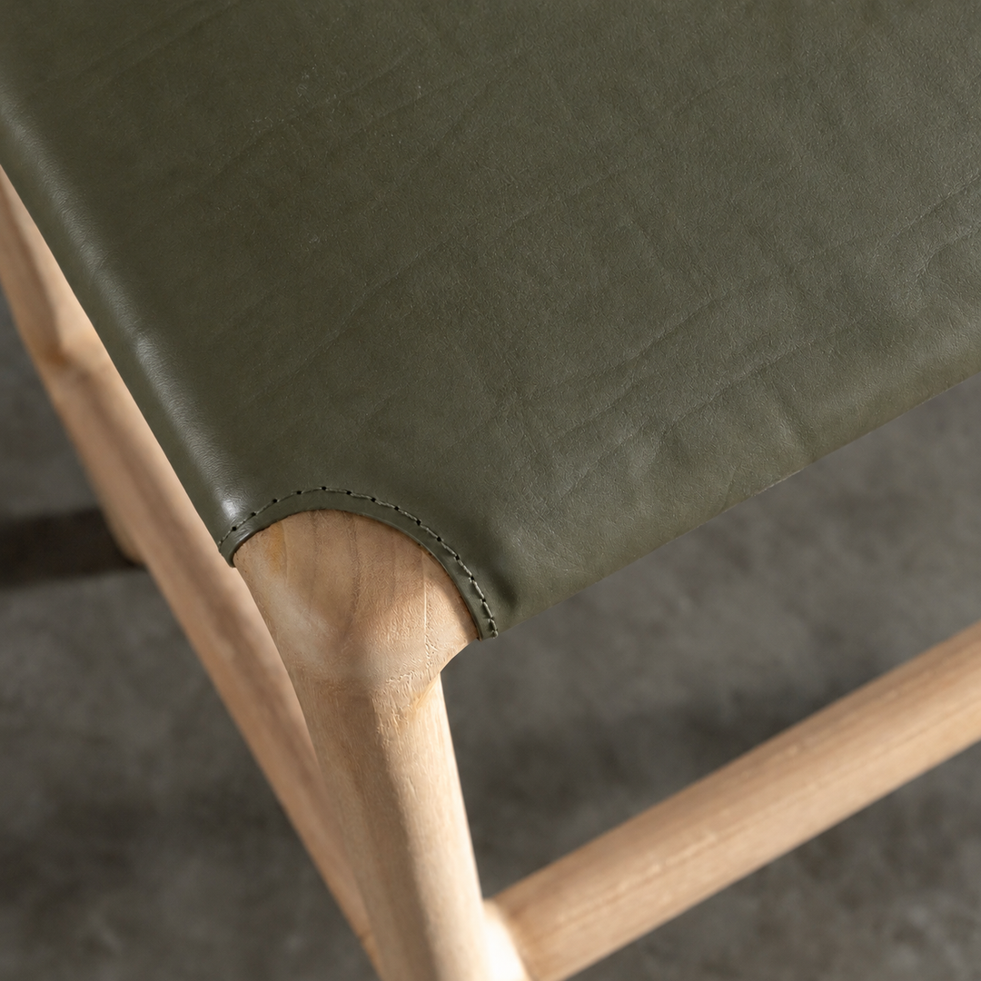 CASONI SQUARE PADDED COUNTER STOOL  |  BUNDLE + SAVE  |   SMOKE HAZE WASH TEAK + OLIVE LEAF LEATHER