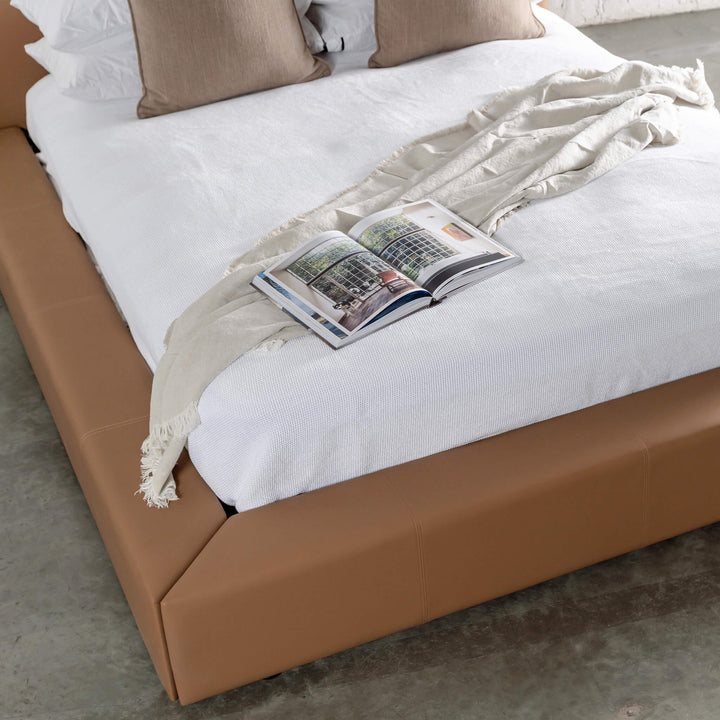 OMETTI BED FRAME  |  SADDLE TAN VEGAN LEATHER
