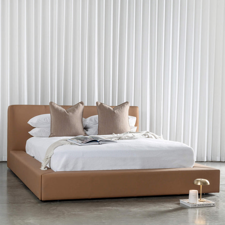 OMETTI BED FRAME  |  SADDLE TAN VEGAN LEATHER