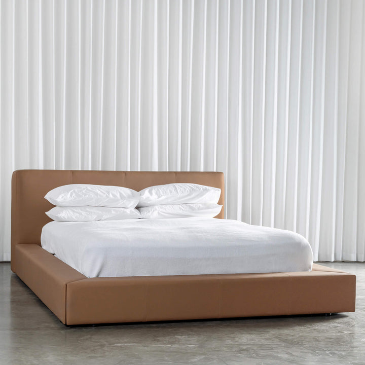 OMETTI BED FRAME  |  SADDLE TAN VEGAN LEATHER