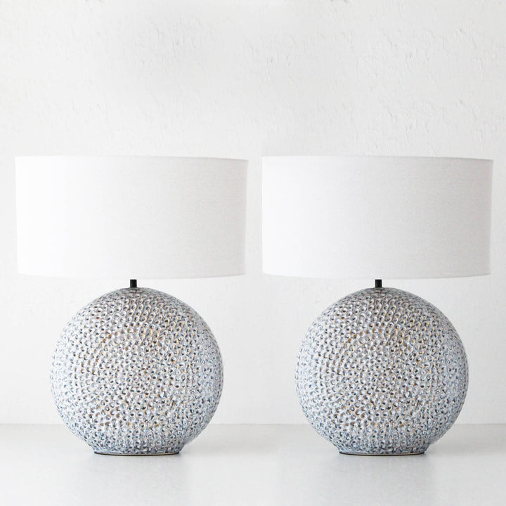 ORB PORCELAIN LAMP 46CM BUNDLE X2  |  BLUE GREY + SAND  |  LINEN SHADE