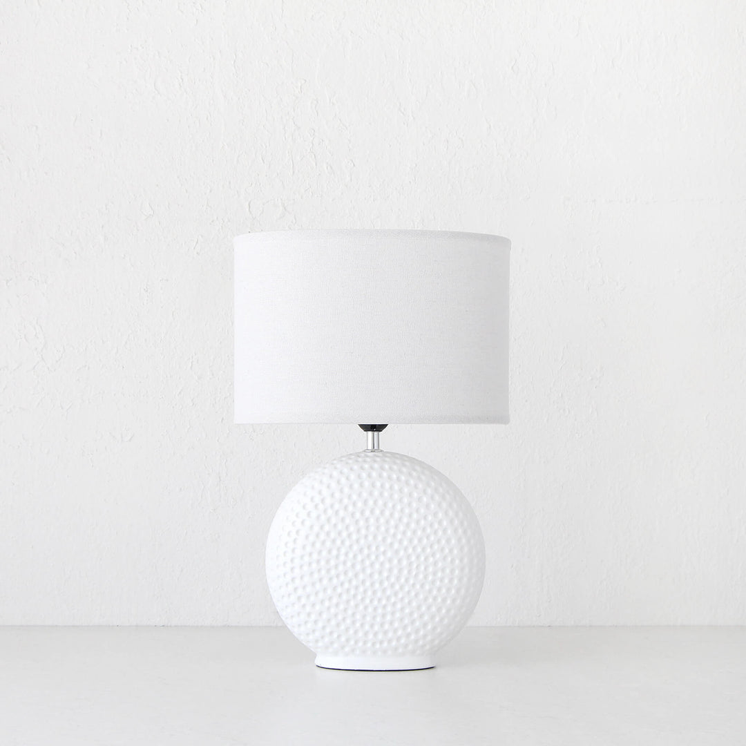 ORB PORCELAIN LAMP 46CM  |  WHITE + LINEN SHADE