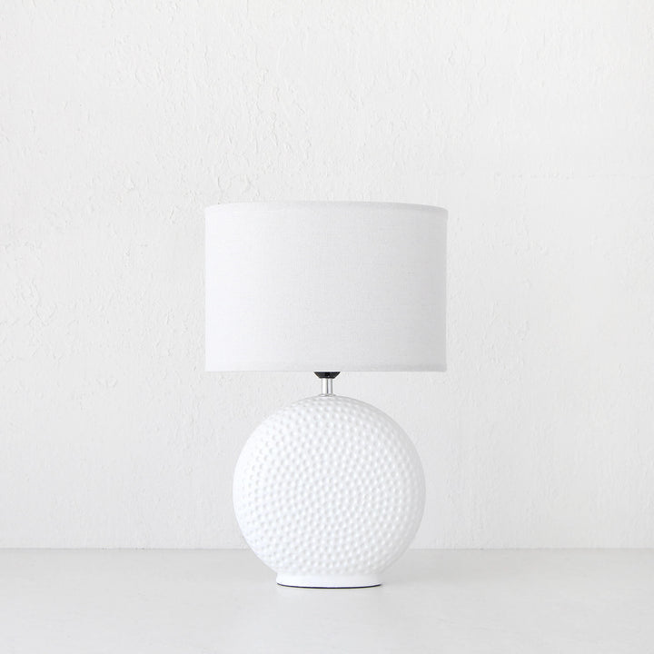 ORB PORCELAIN LAMP 46CM  |  WHITE + LINEN SHADE