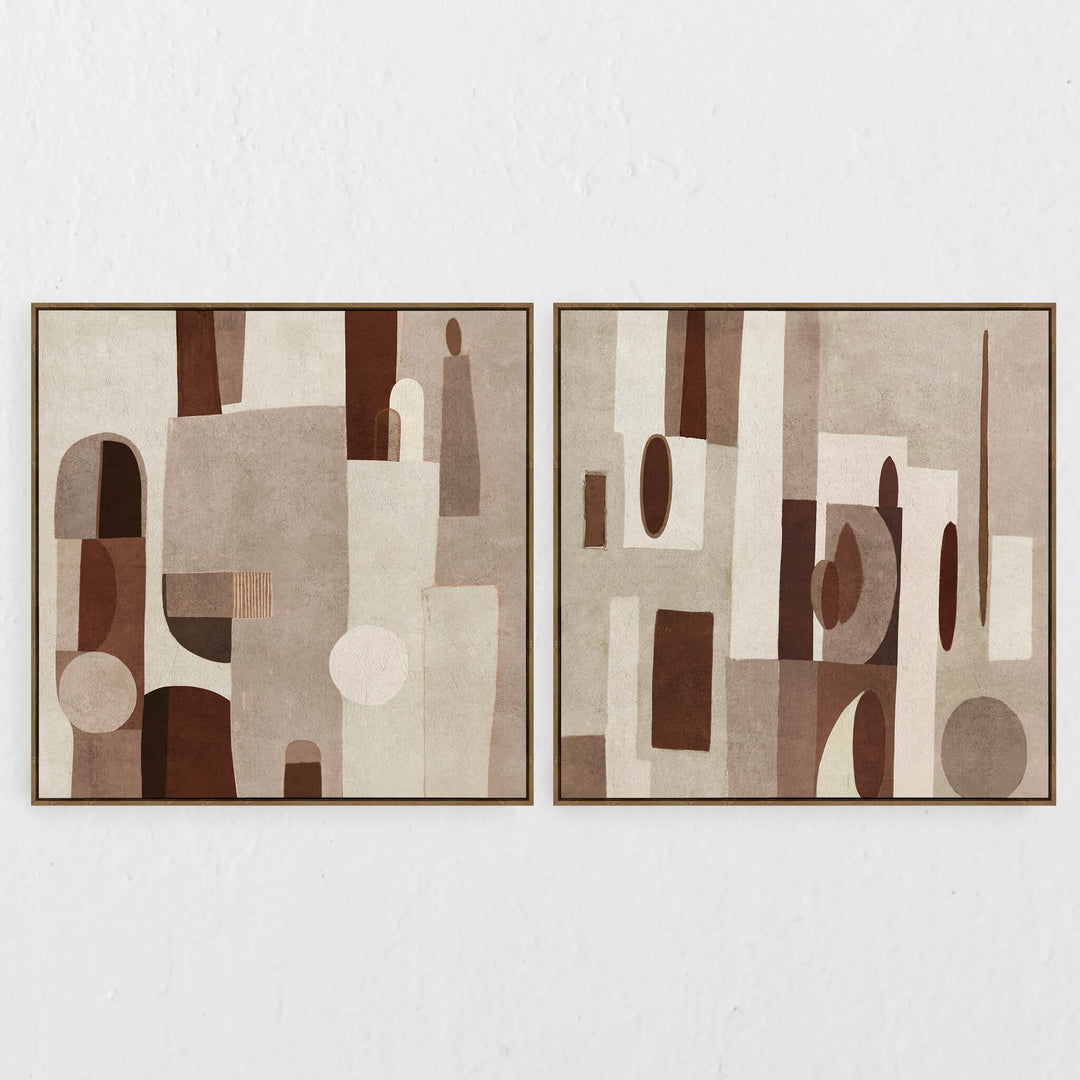 ORVIETO FRAMED TEXTURED CANVAS PRINT |  SET OF 2  |  100 X 100CM  |  RUST + TAUPE  |  OAK NATURAL FRAME