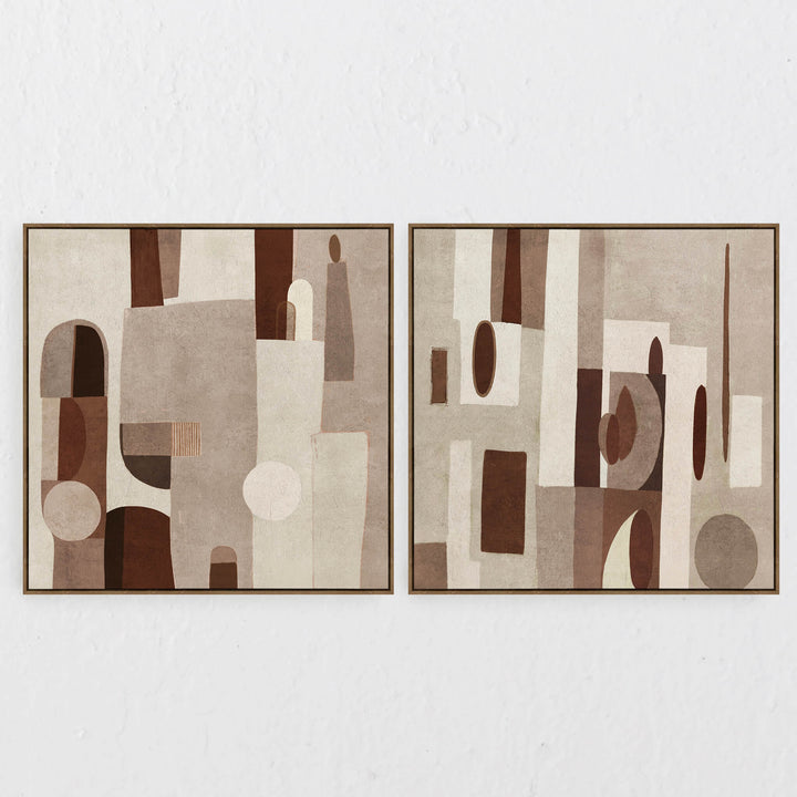 ORVIETO FRAMED TEXTURED CANVAS PRINT |  SET OF 2  |  100 X 100CM  |  RUST + TAUPE  |  OAK NATURAL FRAME