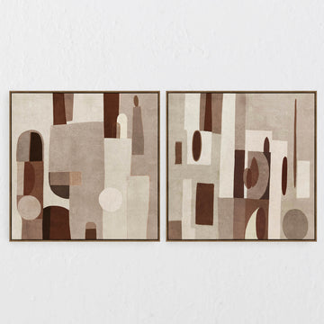 ORVIETO FRAMED TEXTURED CANVAS PRINT |  SET OF 2  |  100 X 100CM  |  RUST + TAUPE  |  OAK NATURAL FRAME
