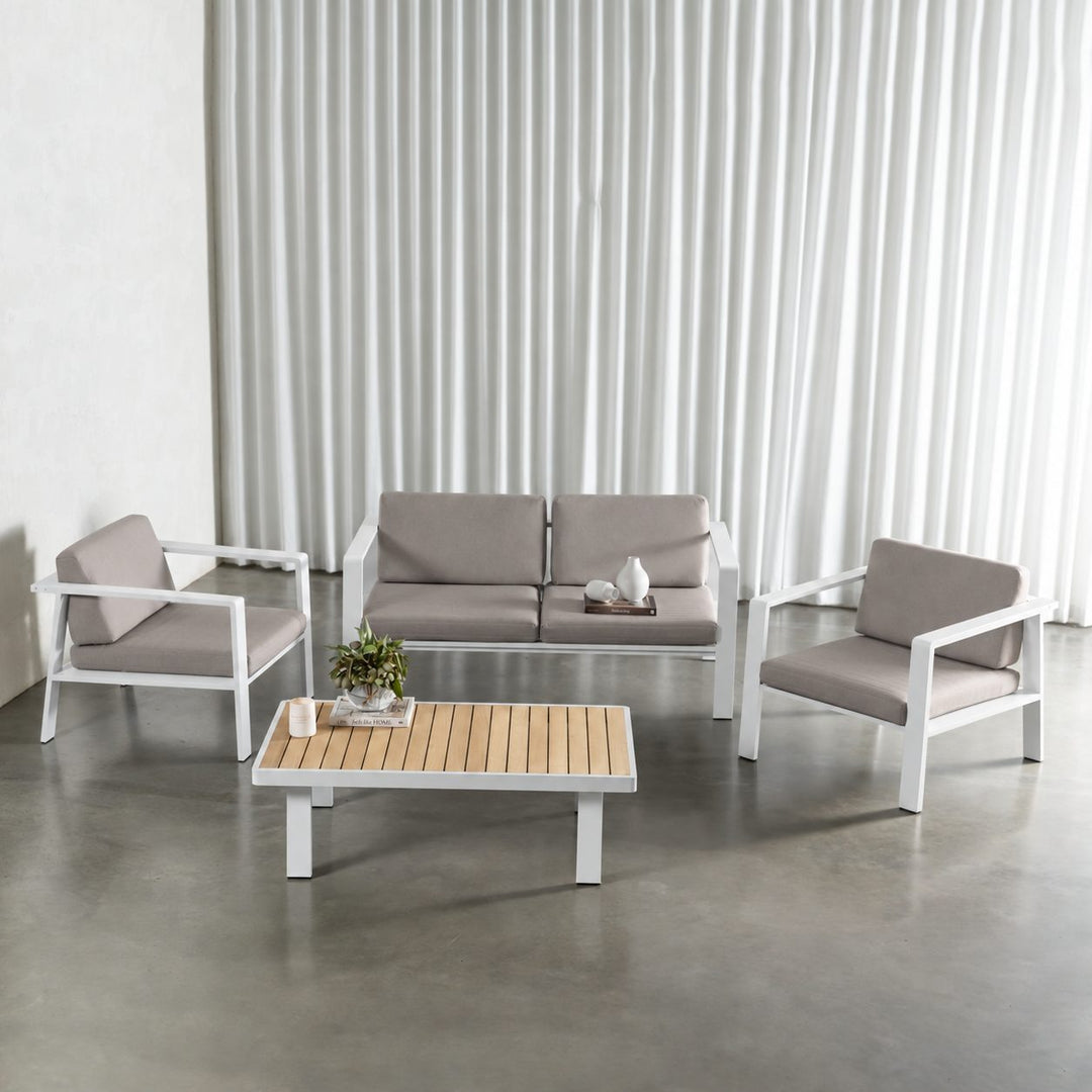 PALOMA OUTDOOR 4 PIECE LOUNGE BUNDLE   |  WHITE ALUMINIUM FRAME