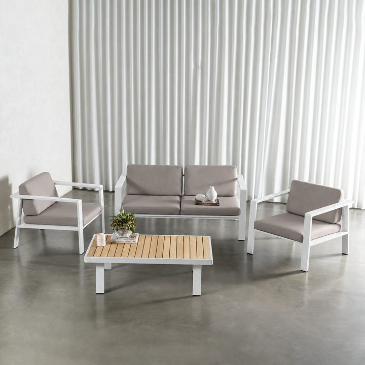 PALOMA OUTDOOR 4 PIECE LOUNGE BUNDLE   |  WHITE ALUMINIUM FRAME