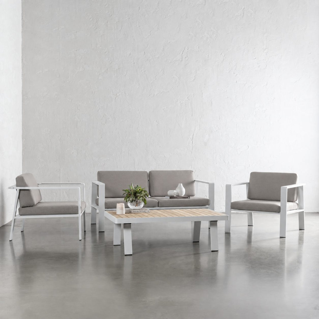 PALOMA OUTDOOR 4 PIECE LOUNGE BUNDLE   |  WHITE ALUMINIUM FRAME