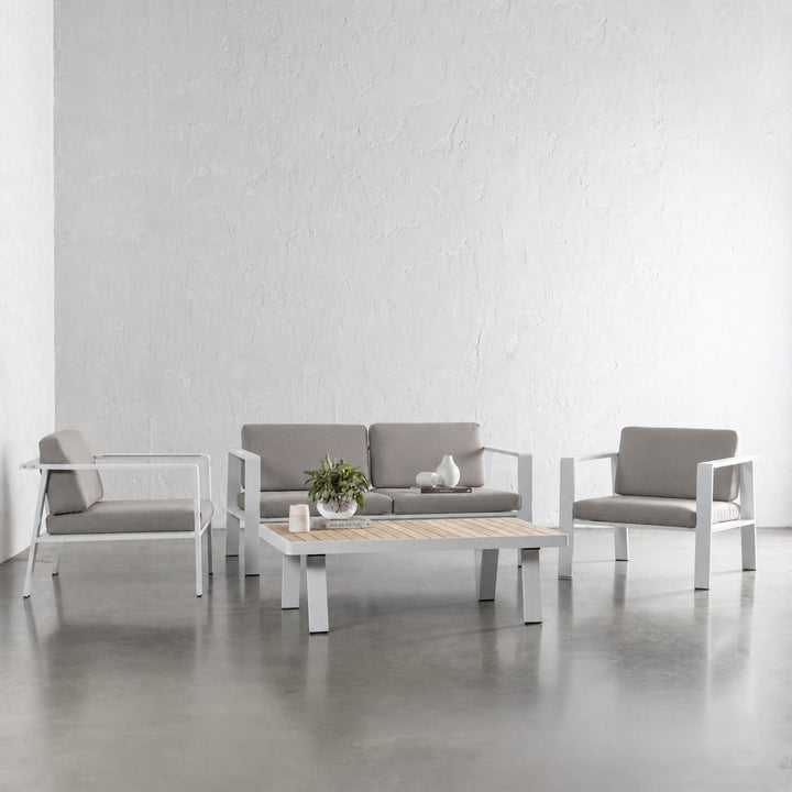 PALOMA OUTDOOR 4 PIECE LOUNGE BUNDLE   |  WHITE ALUMINIUM FRAME