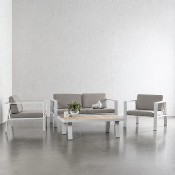 PALOMA OUTDOOR 4 PIECE LOUNGE BUNDLE   |  WHITE ALUMINIUM FRAME