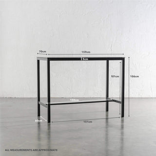 PALOMA CERAMICA INDOOR/OUTDOOR GLASS BAR TABLE | 160CM | MEASUREMENTS